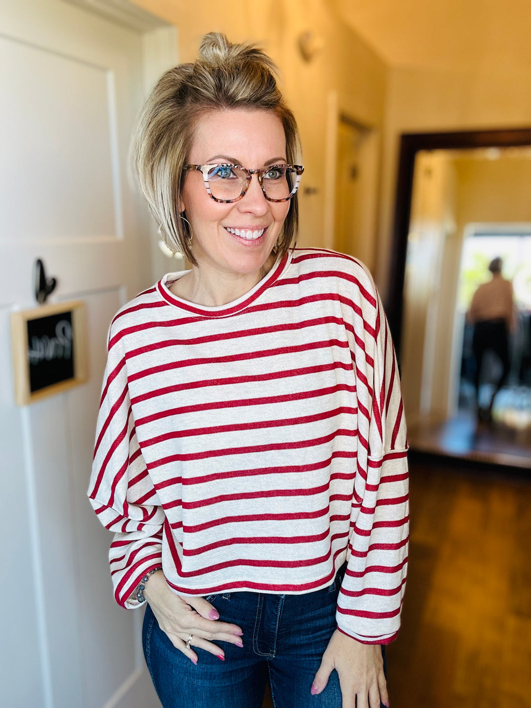 Red Stripe Crop Longsleeve