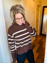 Load image into Gallery viewer, Chocolate Hi Low Mock Neck Sweater
