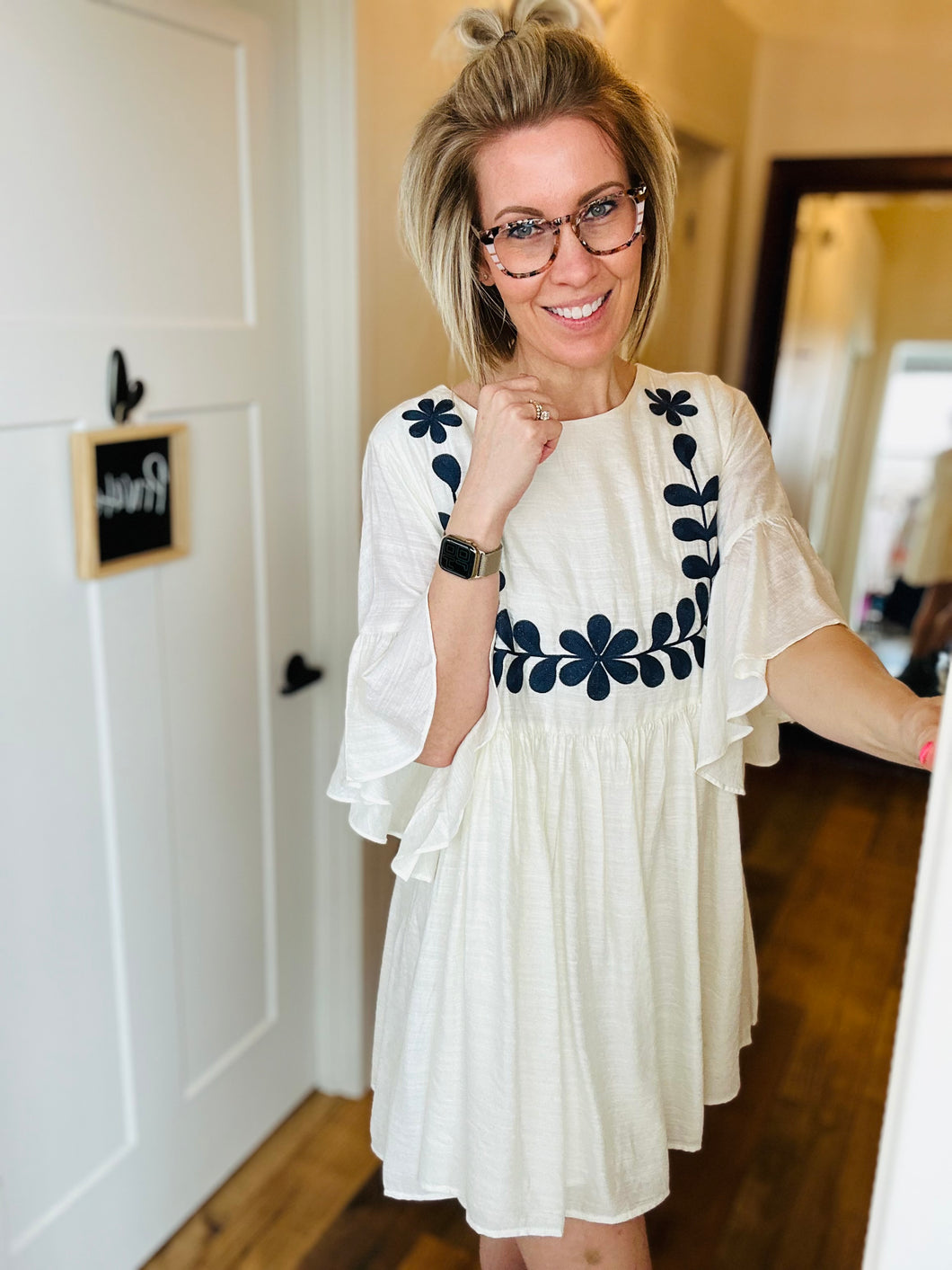 Ivory & Navy Peasant Dress