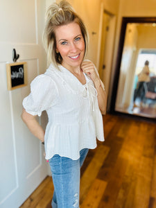 White Tie Peplum Style Top