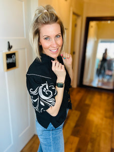 Black Embroidered Sleeve Top