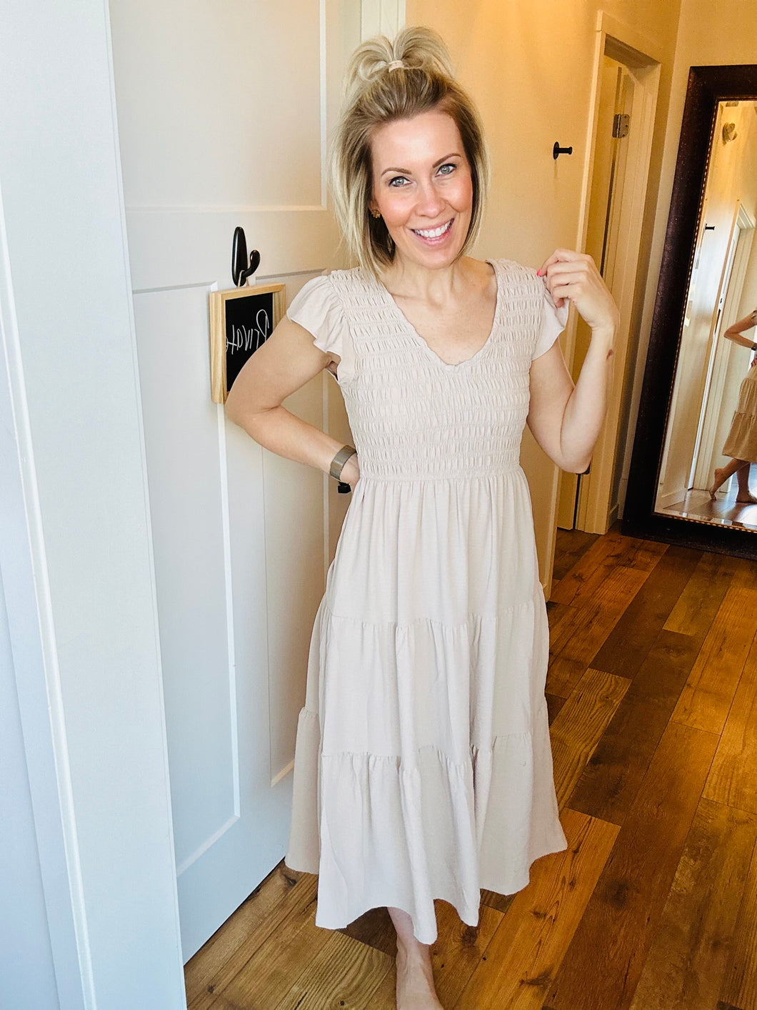 Neutral Smocked Top Dress