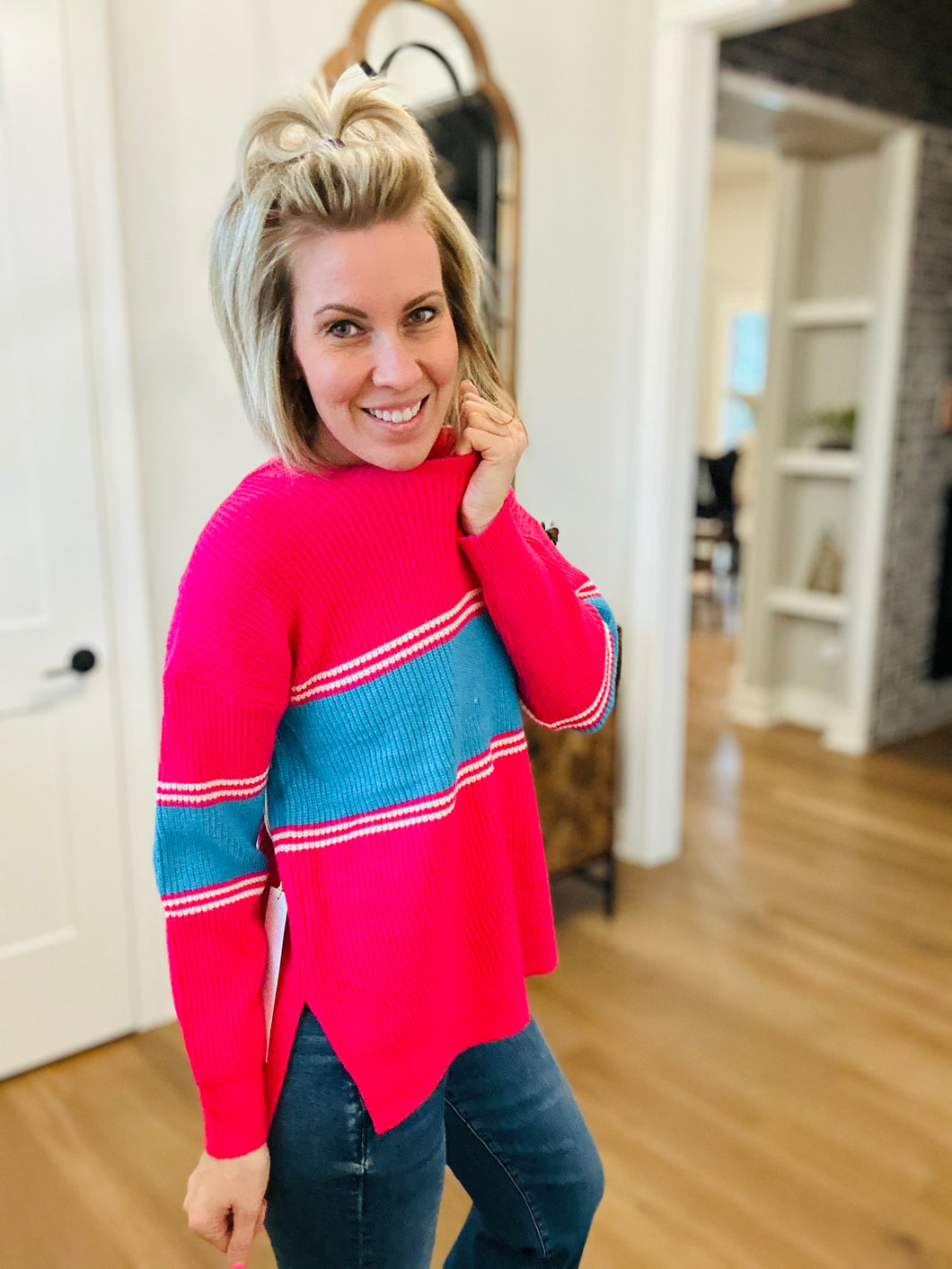 Bright Pink Stripe Sweater